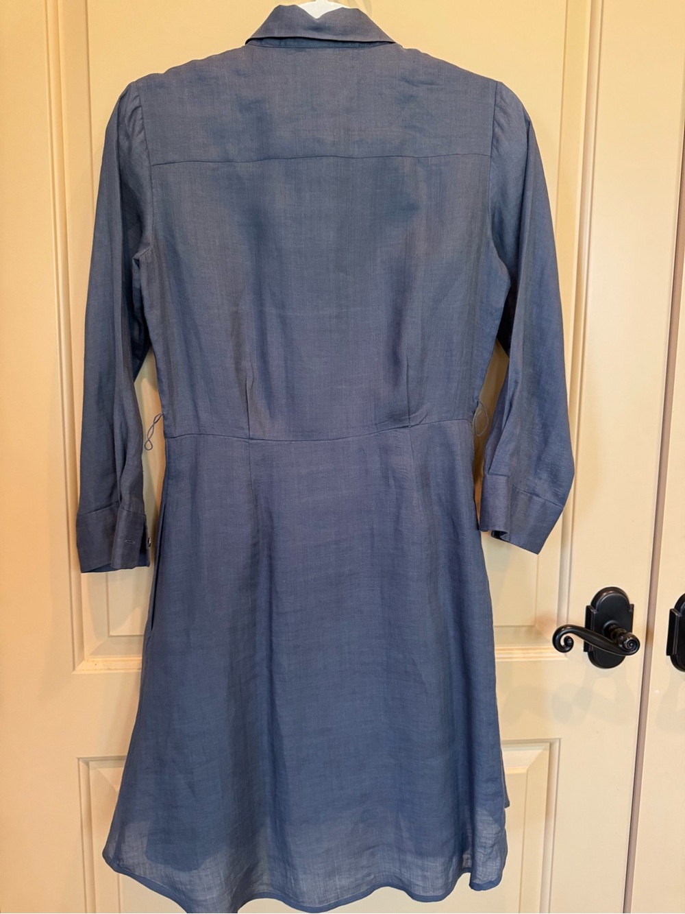 Theory Slate Blue Linen Long-Sleeve Button Front Shirt Dress - Picture 10 of 10